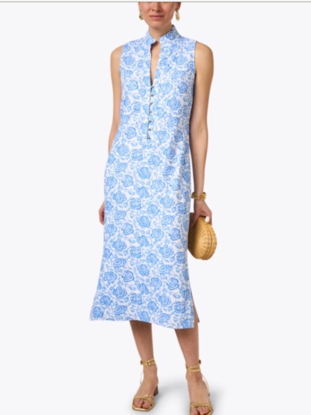 NWT SAIL to SABLE Floral Print Mock V-Neck Sleeveless Midi Shift Dress